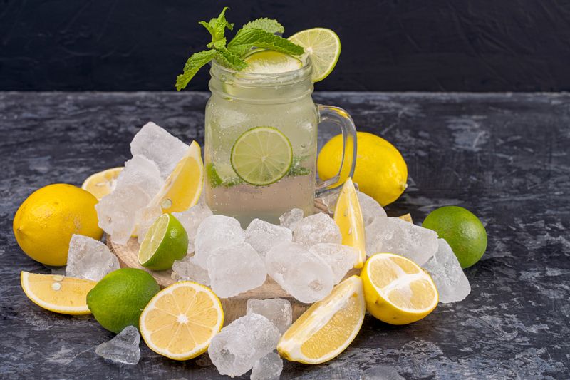 Homemade fresh lemonade with mint and ice